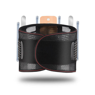 Image of the LumbarStretch mesh back brace in black color.
